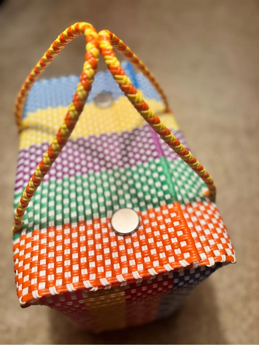Rainbow Stripe Handwoven Picnic Tote bag